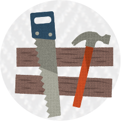 Illustration of stylised hammer and saw - denoting custom software development